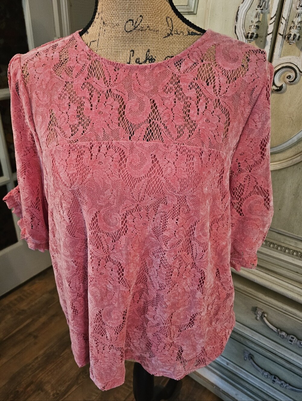 Anthropologie Parvati Velvet Lace Short Sleeve Blouse Top Womens (L)